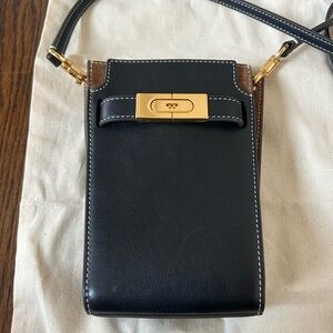 Tory Burch Lee radziwill Black Leather Crossbody Bag with Gold Accent petite